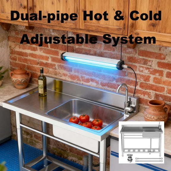 300lbs Heavy Duty Stainless Steel Kitchen Sink,  Stain-Resistant Commercial Kitchen Sink for Kitchen