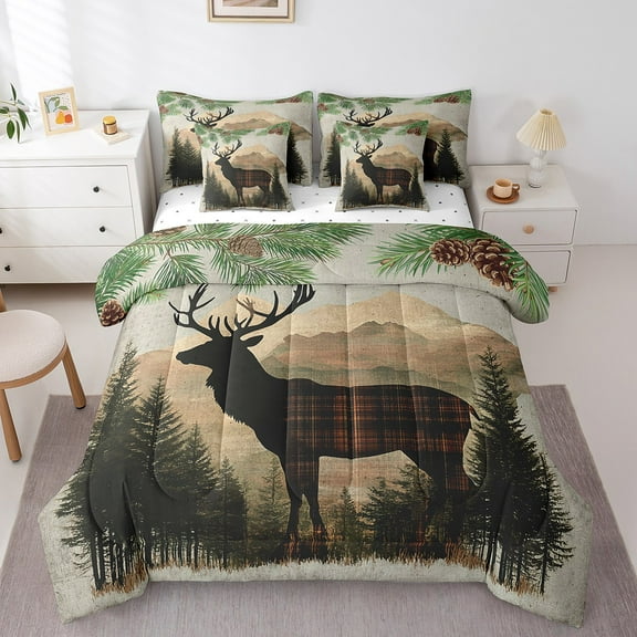 Erosebridal Jungle Deer Bed in a Bag Twin size, Rustic Farmhosue Bed Set, Wildlife Reversible Bedding Twin Size, Super Cozy Bedroom Decoration, 7 Pieces