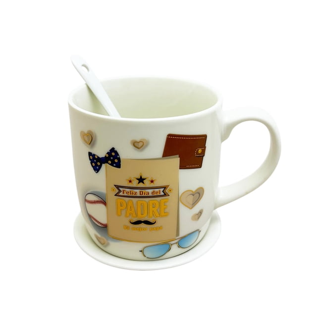 Taza Cerámica Feliz Día del Padre Cuchara y Tapa Caja Regalo cafe LIBRO