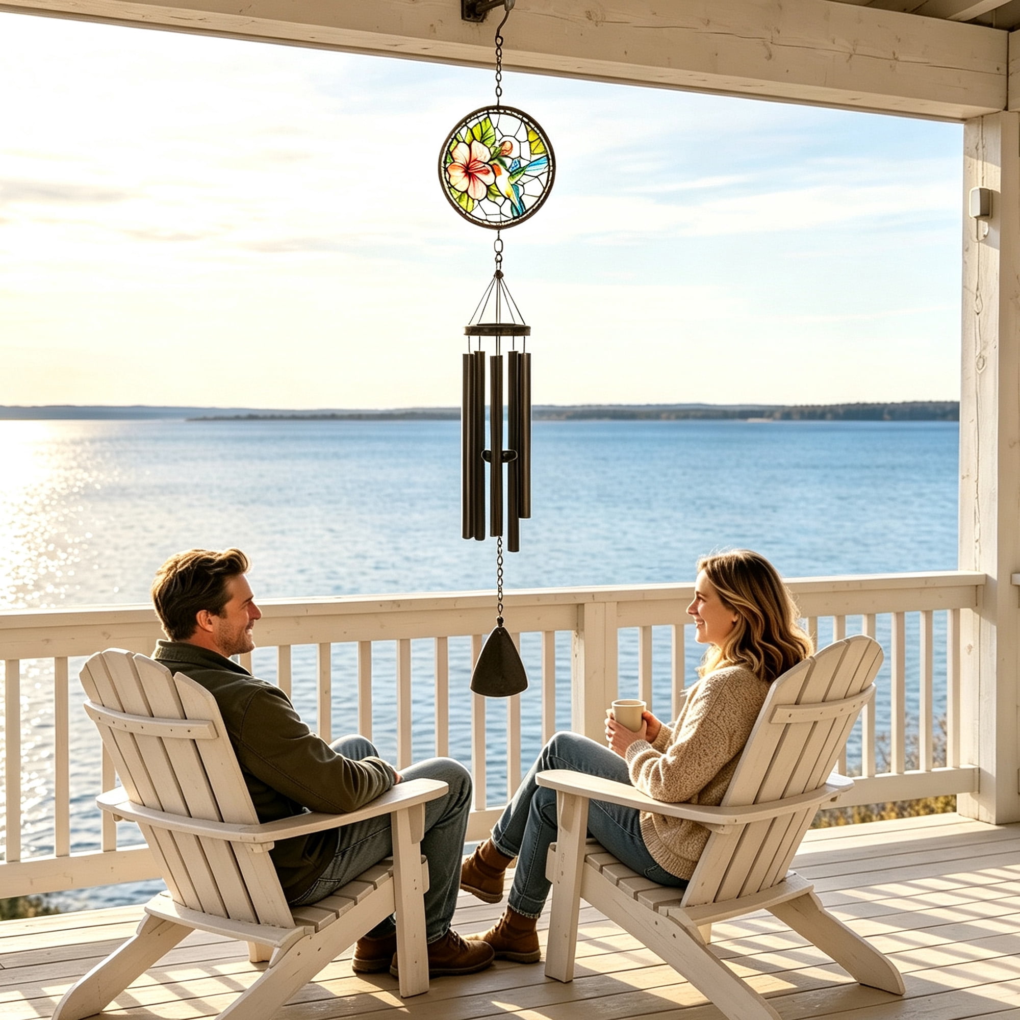 40 Inch Hummingbird Stained Glass Wind Chime, Tuned 0.75” Diameter Metal Tubes, Weather Resistant Outdoor Indoor Decor Wind Chime for Garden, Patio & Home Window
