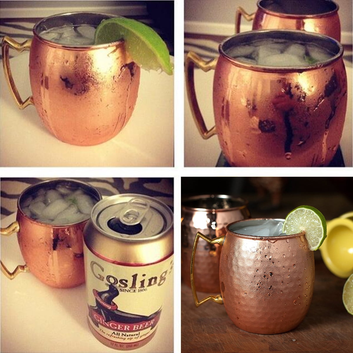 1-4pcs Moscow Mule Mug Cup Drinking Hammered Copper Brass Steel Gift Set 18 oz 