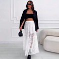 thumbnail image 4 of White Sheer Floral Lace Tiered A-Line Maxi Skirt With Elastic Waist For Women, 4 of 8