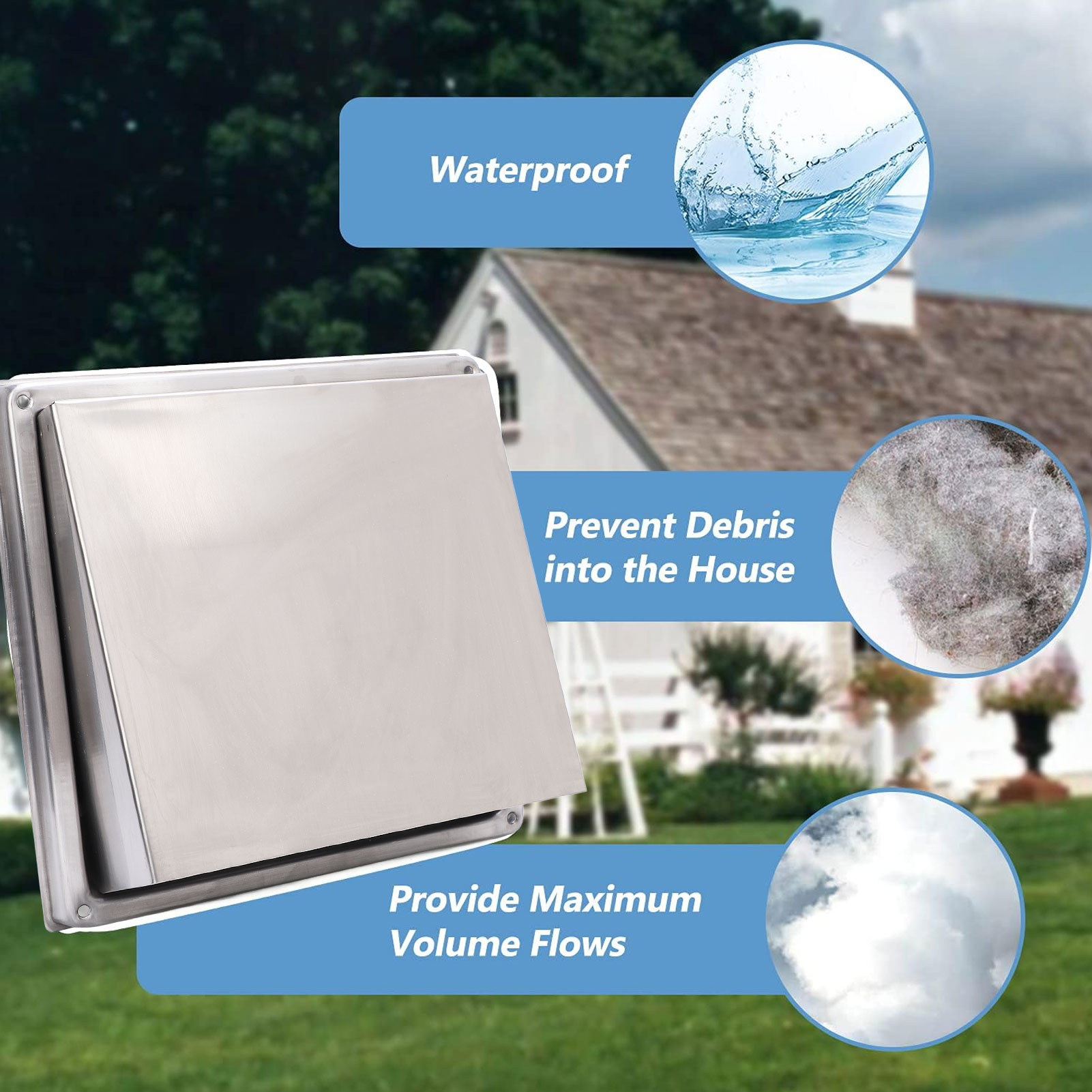 Riousery Exterior Wall Vent Cover with Flats 3.94 Inches (100mm) Square SUS304 Stainless Steel Dryer Exhaust Vent Hood for Bathroom Kitchen Air Ventilation System Grille
