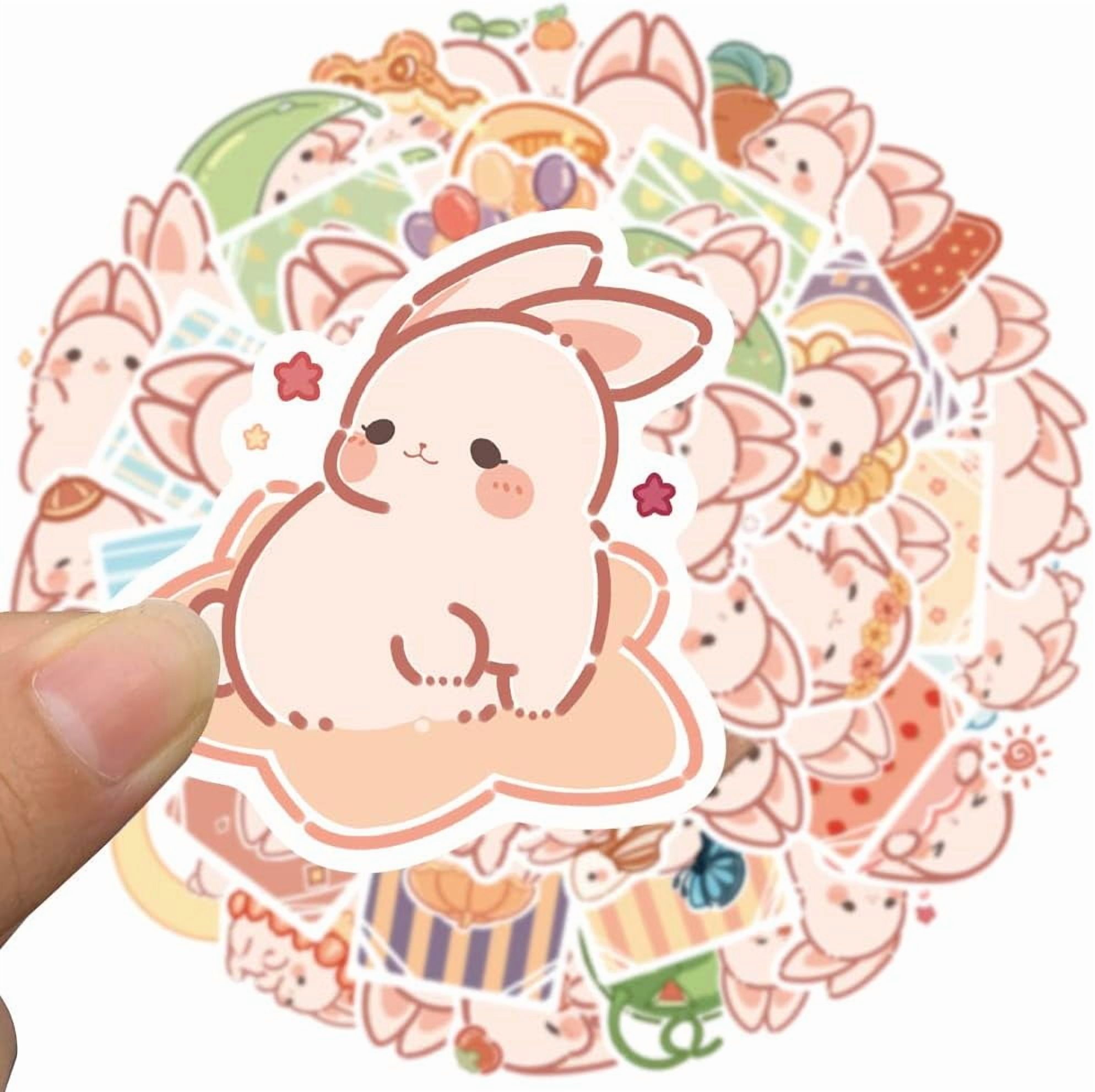 50 Pcs Kawaii Bunny Stickers, Pink Aesthetic Stickers for Water Bottle, Cute Vinyl Waterproof Decals for Laptop Scrapbooking Journaling Bicycle Car Phone for Teens Girls Kids Adult