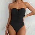 thumbnail image 5 of Women Strapless Bathing Suits Ruched Halter Bandeau One Piece Swimsuit for Women Ruched Tummy Control Bathing Suit Push Up Slimming Swimwear Women's Solid Color Pleated Bandeau Swimsuit With Front Ti, 5 of 9