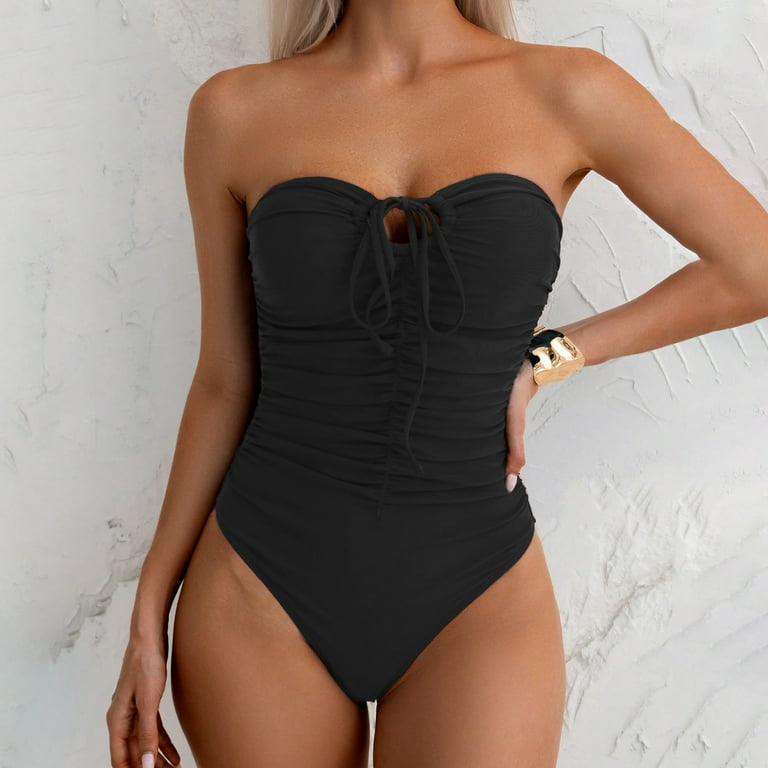 Women's Strapless Tummy Control One Piece Swimsuits Ruched Bandeau