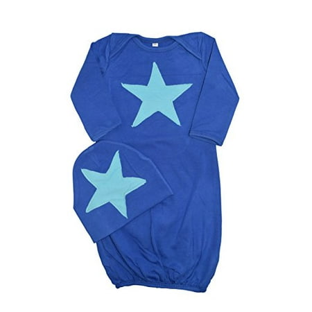 Newborn Baby Boys Convertible Gown - Unique Baby Boys Star Design Gown and Matching Cap (12 Months, Blue)