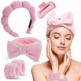 thumbnail image 2 of 5 pieces/set Sponge Spa Face Wash Headband Soft and Warm Coral Velvet Hair Hoop Hair Strap Wristband Skincare Makeup Removal Shower Female, 2 of 9
