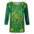 thumbnail image 4 of Xuyuer St. Patrick's Day 3/4 Sleeve Blouse - Ladies' 3/4 Sleeve Printed Round Neck Top for Irish Dance Festivals, Celtic-Themed Celebrations, Folk Style Festival Wear & Clover Embellished Apparel, 4 of 5