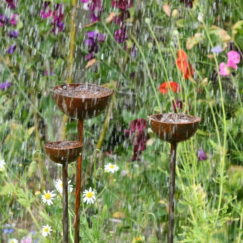 Rain Collectors, Rusty Bird Feeder Set Of 3 For Outdoor Garden Decoration, Insect Watering Station