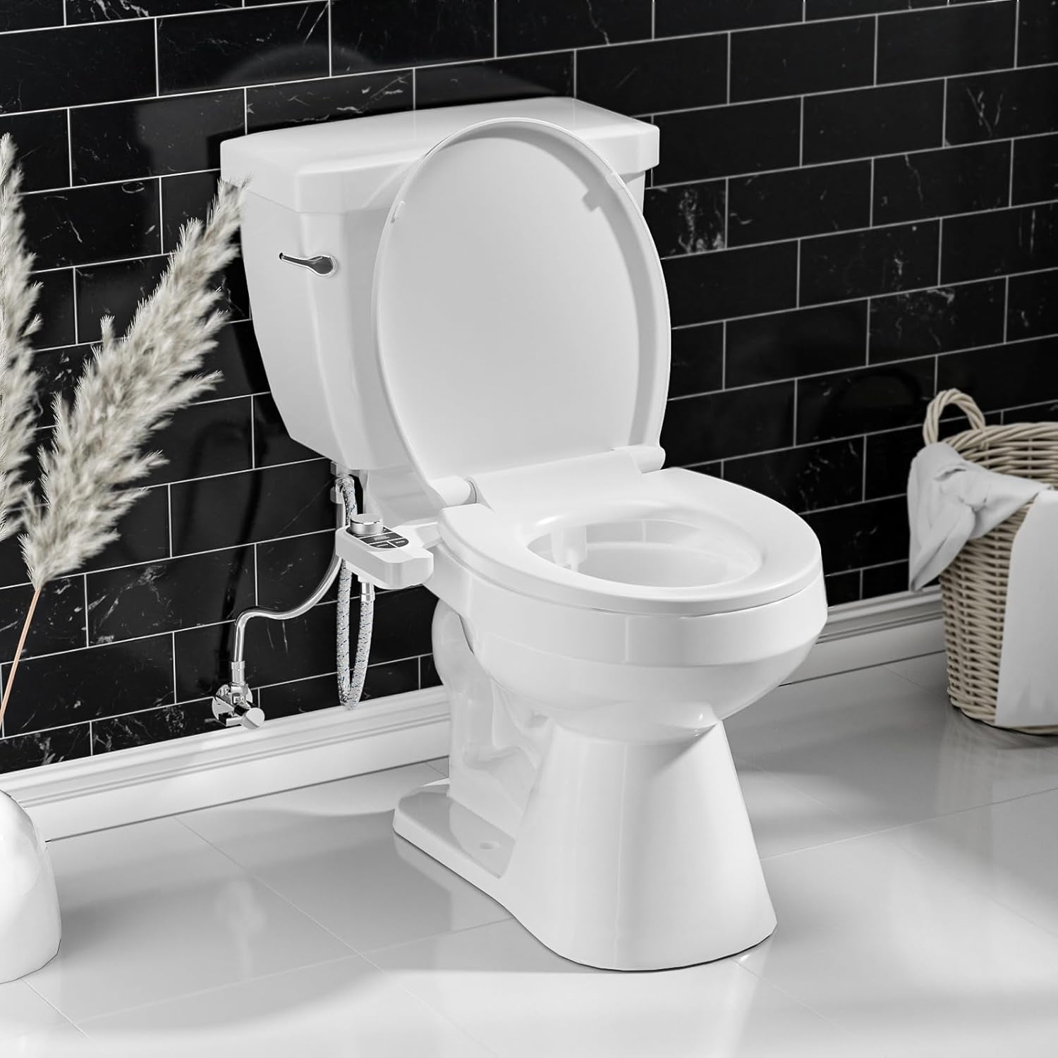 SAMODRA Non-Electric Bidet - Self Cleaning Dual Nozzle (Frontal and Rear Wash) Fresh Water Bidet Toilet Seat Attachment with Independent Adjustable Water Pressure (Classic Silver)