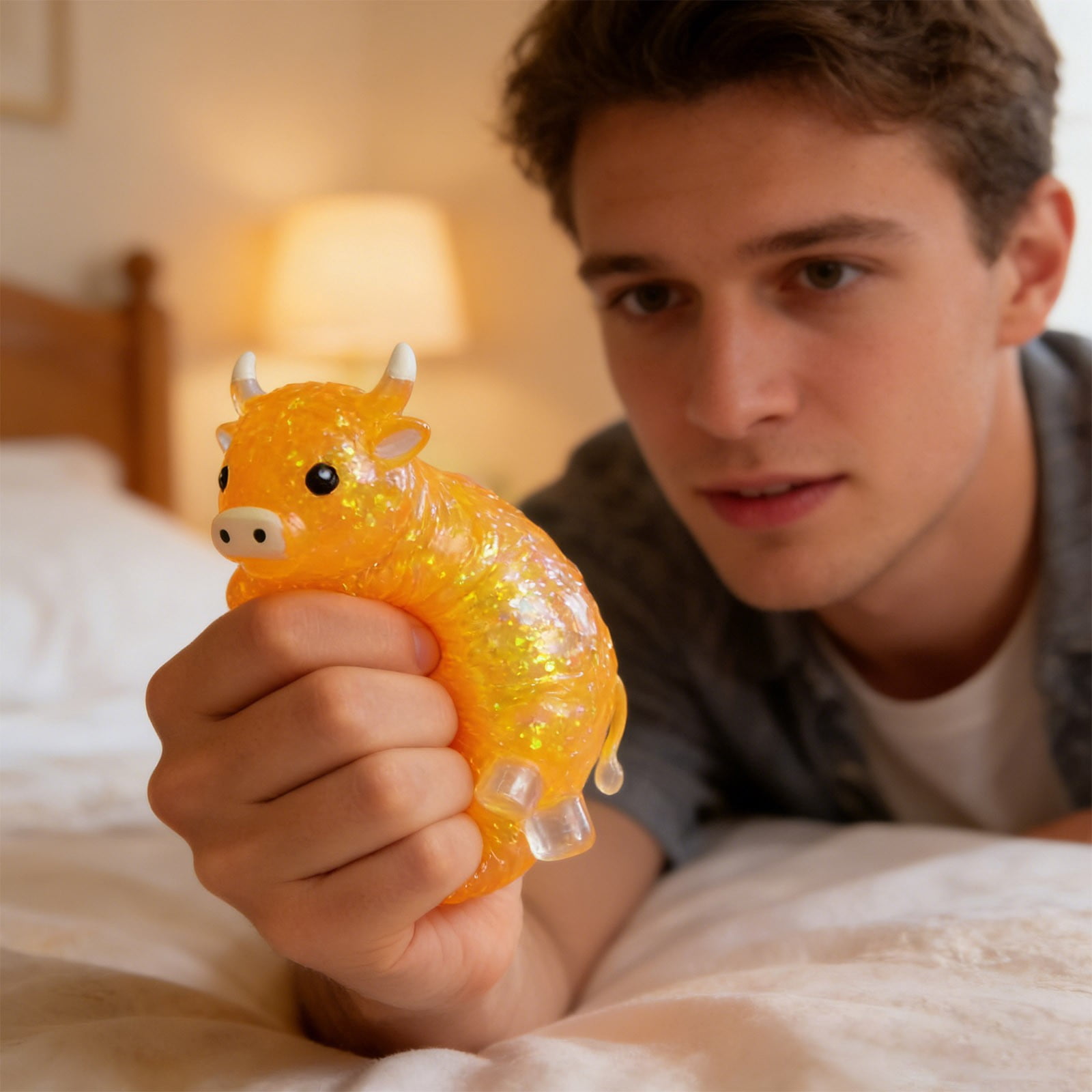 Glitter Stress Relief Hippo Squeeze, Cute Malt Sugar Filled Hippo Squeeze Sensory Fidget, for Adults Anxiety Relief Birthday Party Favors Gift Sugar Ball (Orange)
