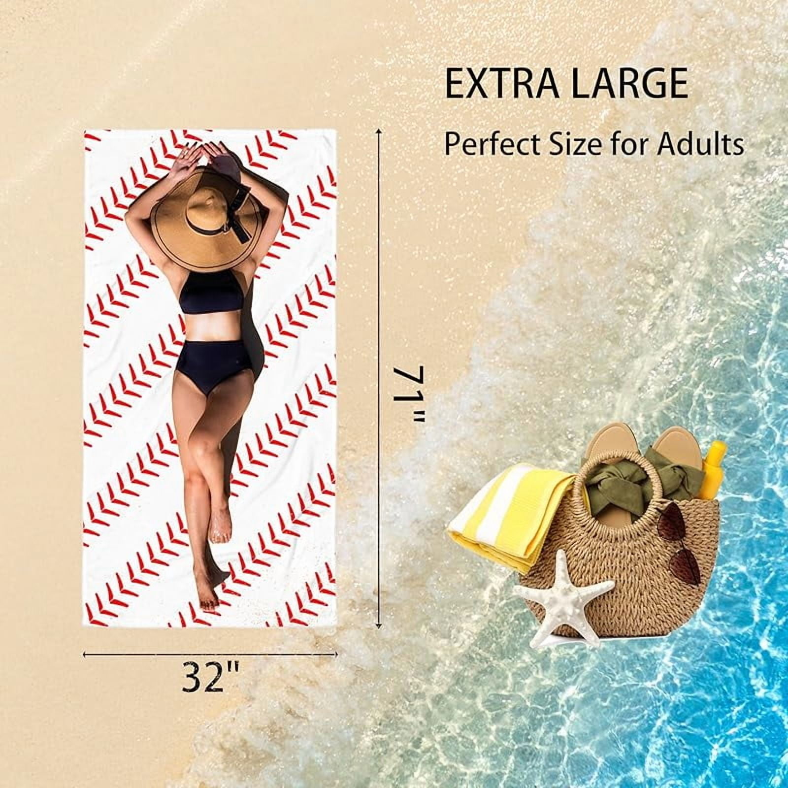 Baseball Stitches Oversized Sand Free Beach Towel 71x36IN Lightweight Quick Dry Terry Towel For Travel, Swimming, Pool, And Camping, Absorbent And Compact Beach Essential For Women Men