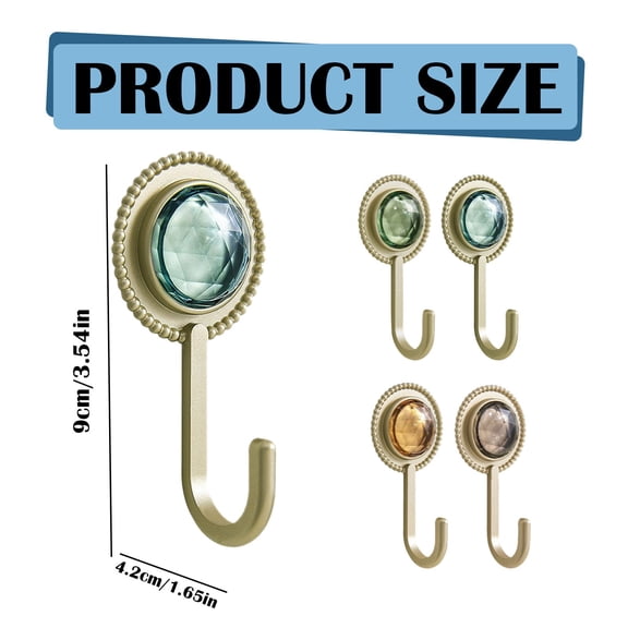 9cm Diamond Self-Adhesive Wall Hook – No Drill Stick-On Hook for Towels Loofahs, Shining Gold Decorative, Removable No Residue, 1pc