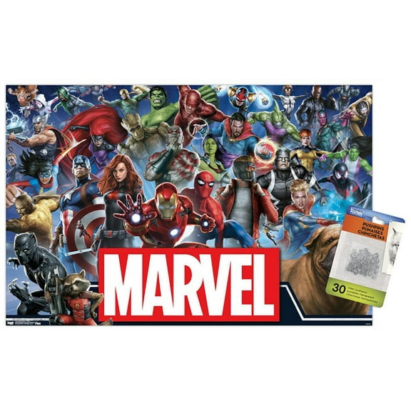 Marvel Comics - Marvel Universe - Heroes Wall Poster with Push Pins, 14.725" x 22.375"