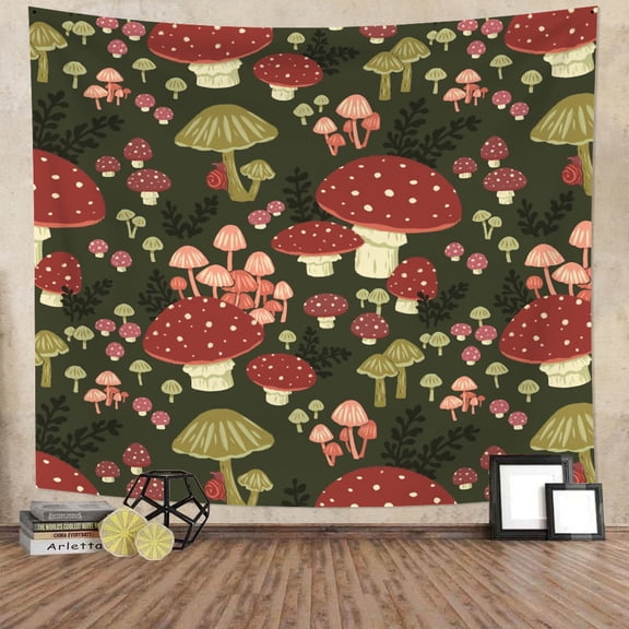 Dashan Red Mushroom Tapestry Wall Hanging,Green Plant Tapestries for Bedroom Living Room Dorm Decor,60"Wx50"L