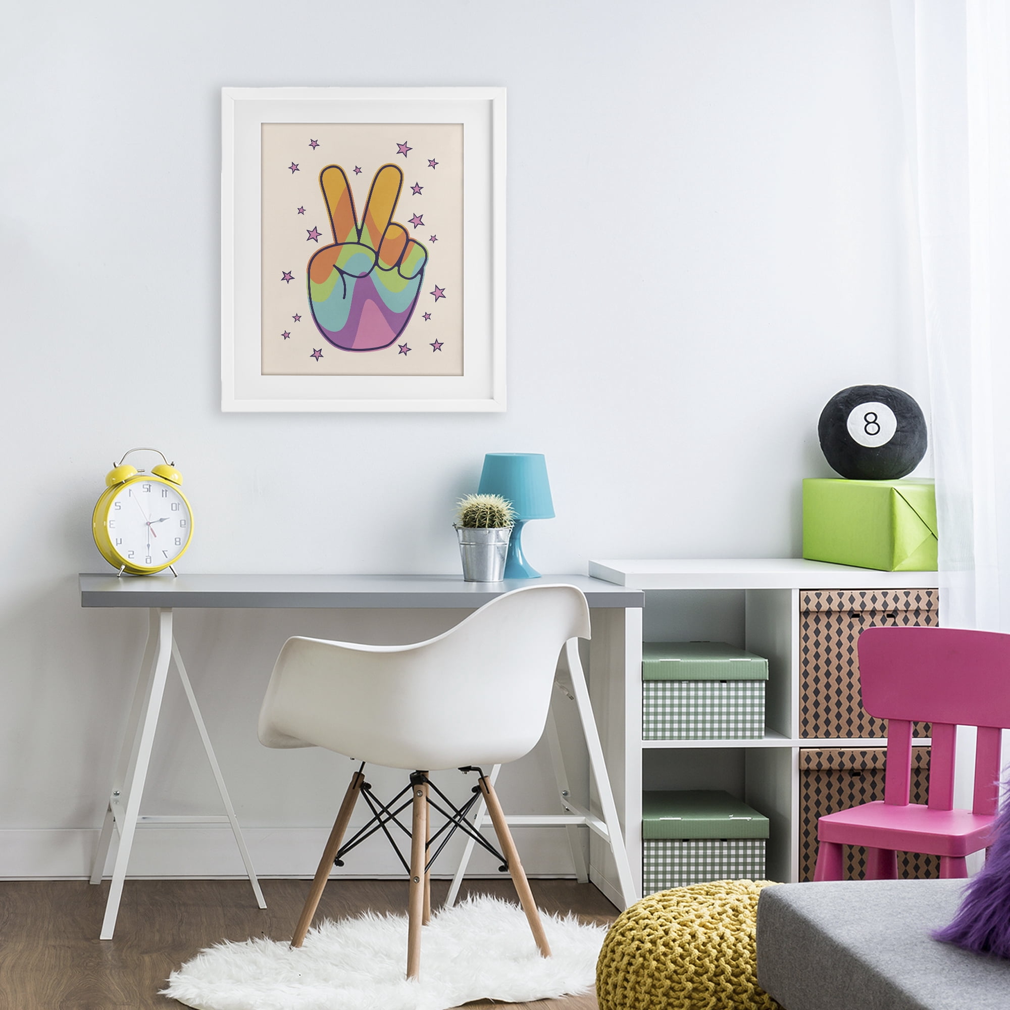Stupell Industries Peace Sign Retro Rainbow White Framed Print Under Glass, design by LSR Design Studio
