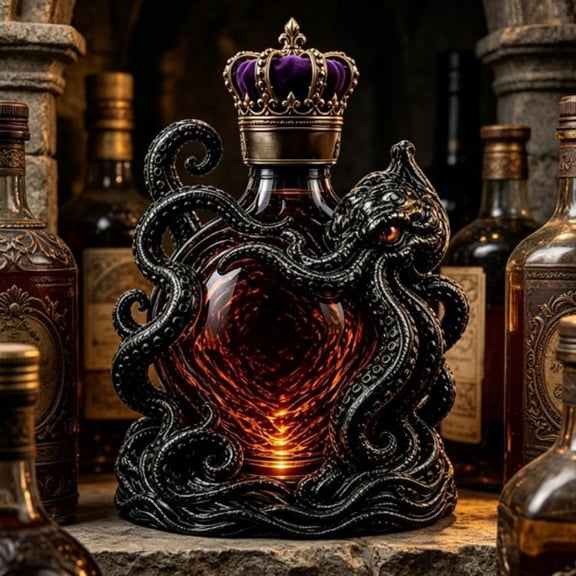 Octopus Crown Whiskey Decanter, Creative Heart Shaped Glass Liquor Bottle for Bourbon Brandy Wine Bar Home Decor Gift