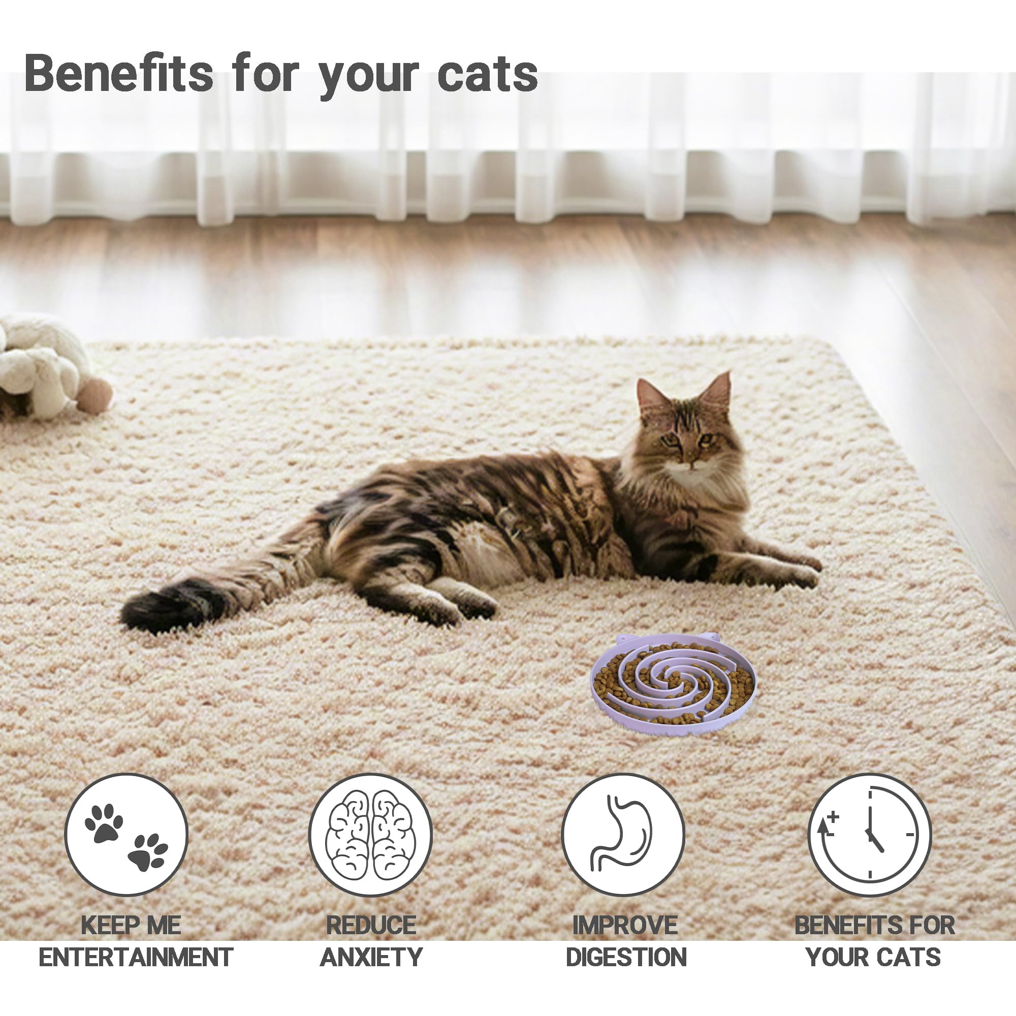 Slow Feeder Cat Bowl, Easy to Clean Silicone Bowl, Ideal for Dry and Wet Food (Green and Blue)