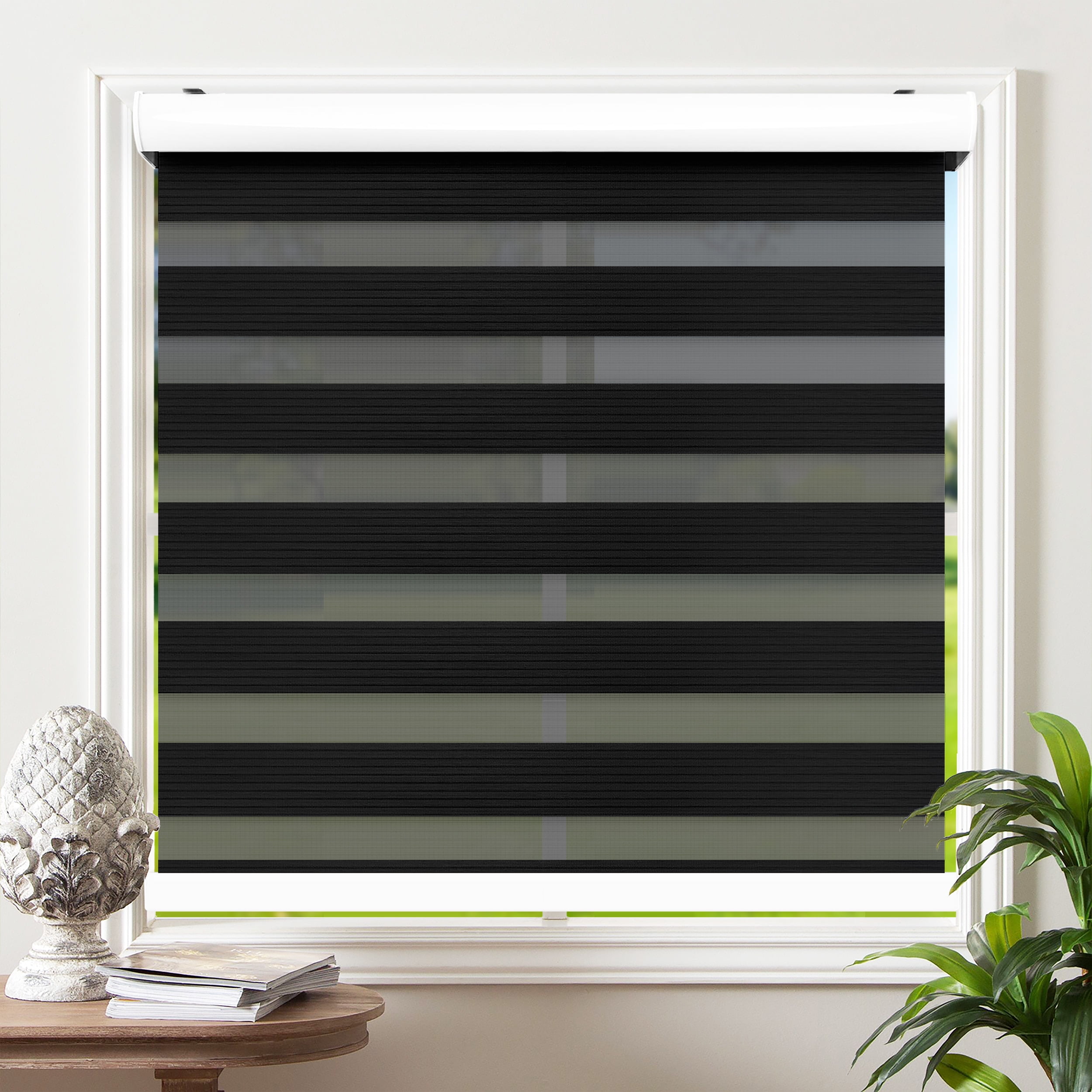 29 W X 72 H-Black LUCKUP Horizontal Window Shade Blinds with Valance Cover Zebra Dual Roller Blinds Day and Night Curtains
