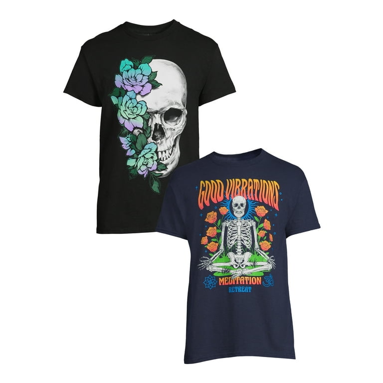 ★HYDROGEN★Unisex Skull &Flower Graphic Tee GREY Fall Floral Fusion: The Half-Bloomed Skull – Shirtlings