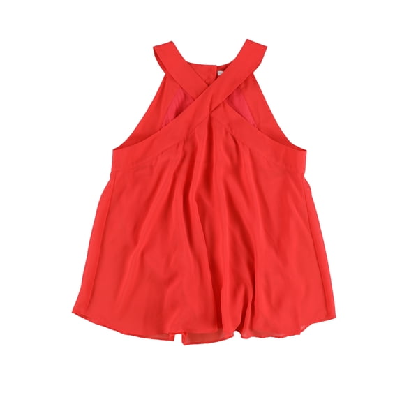 bar III Womens Flutter Overlay Halter Top Shirt, Orange, Small