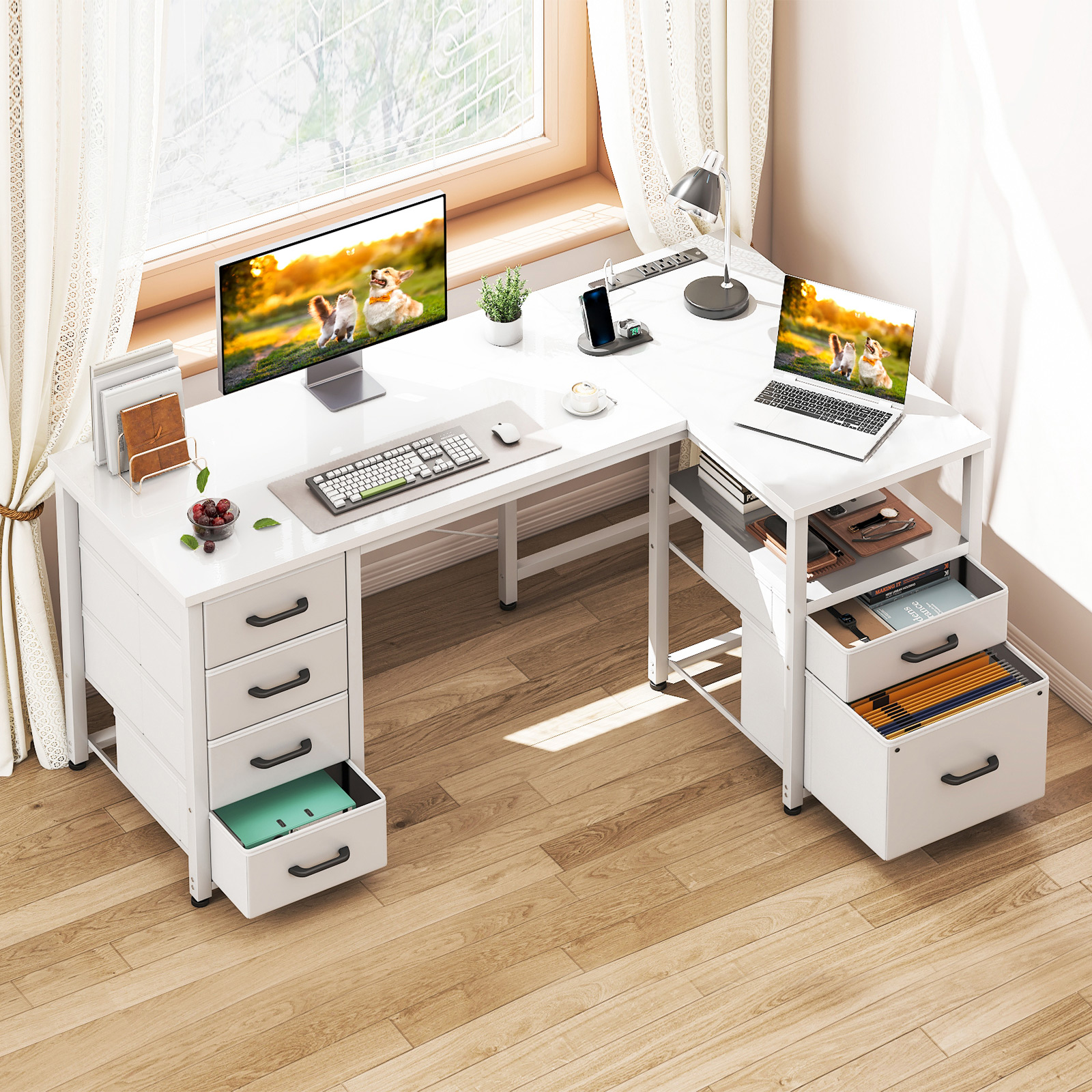 Casacomoda 55-Inch L-Shaped Desk with Drawers & Power Outlets photo 7
