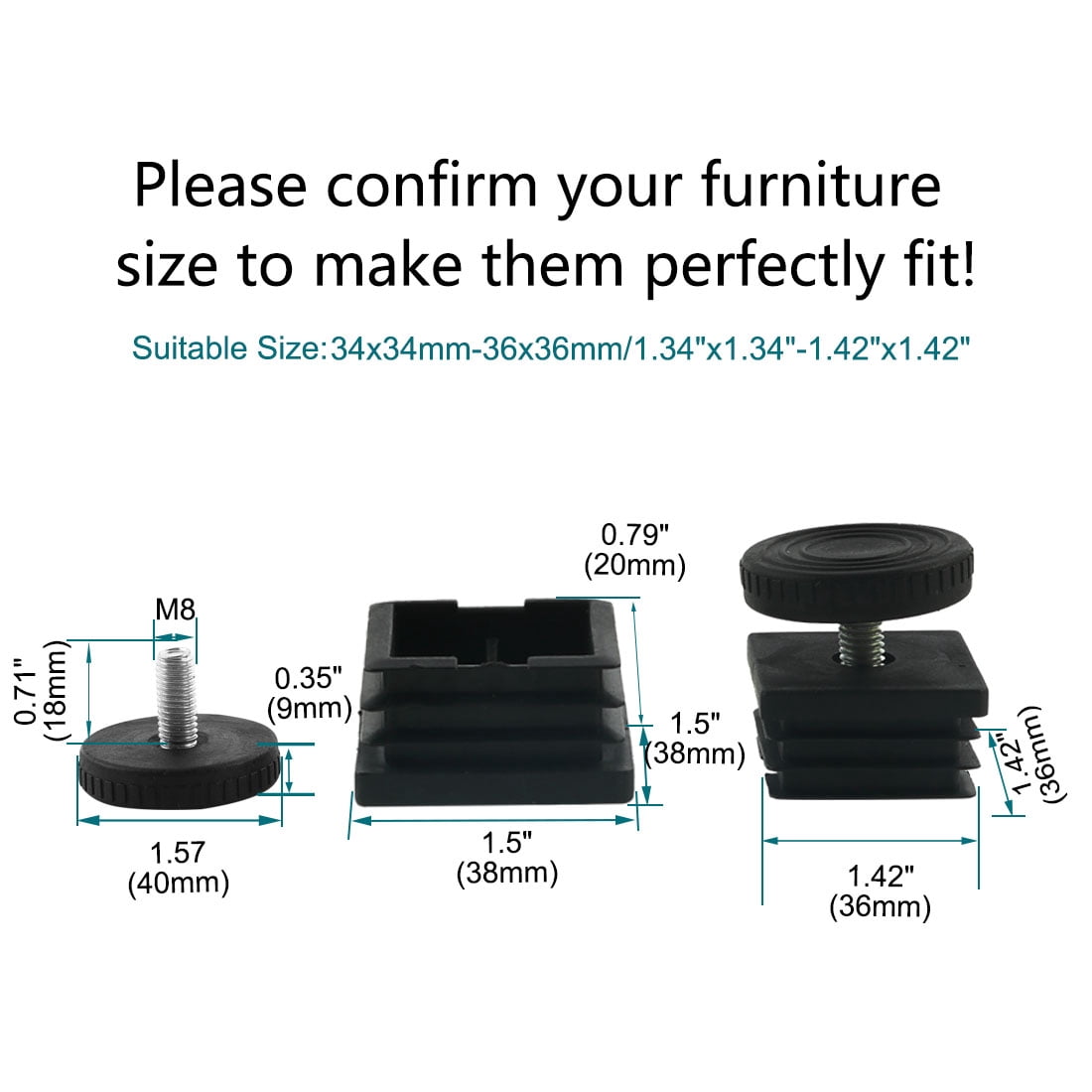 Unique Bargains 8Pcs Table Leveling Feet Square Insert Adjustable Leveler 1.49" x 1.49"