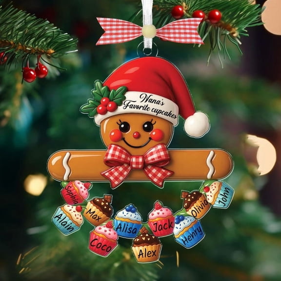 Personalized Gingerbread Family Ornament – Custom Grandkids Cupcake Christmas Ornament 2025, Kids Holiday Keepsake & Family Christmas Gift