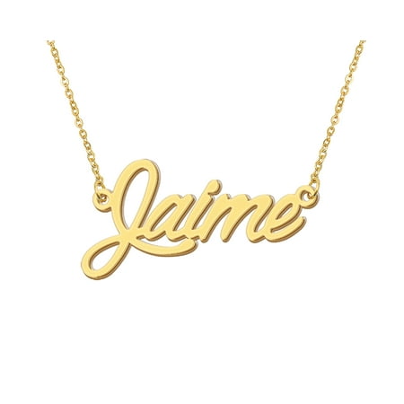 HUAN XUN 18k Gold Plated Jaime Name Necklace Stainless Steel Nameplate Necklaces for Womens Mens Mother Day Christmas Jewelry Gift