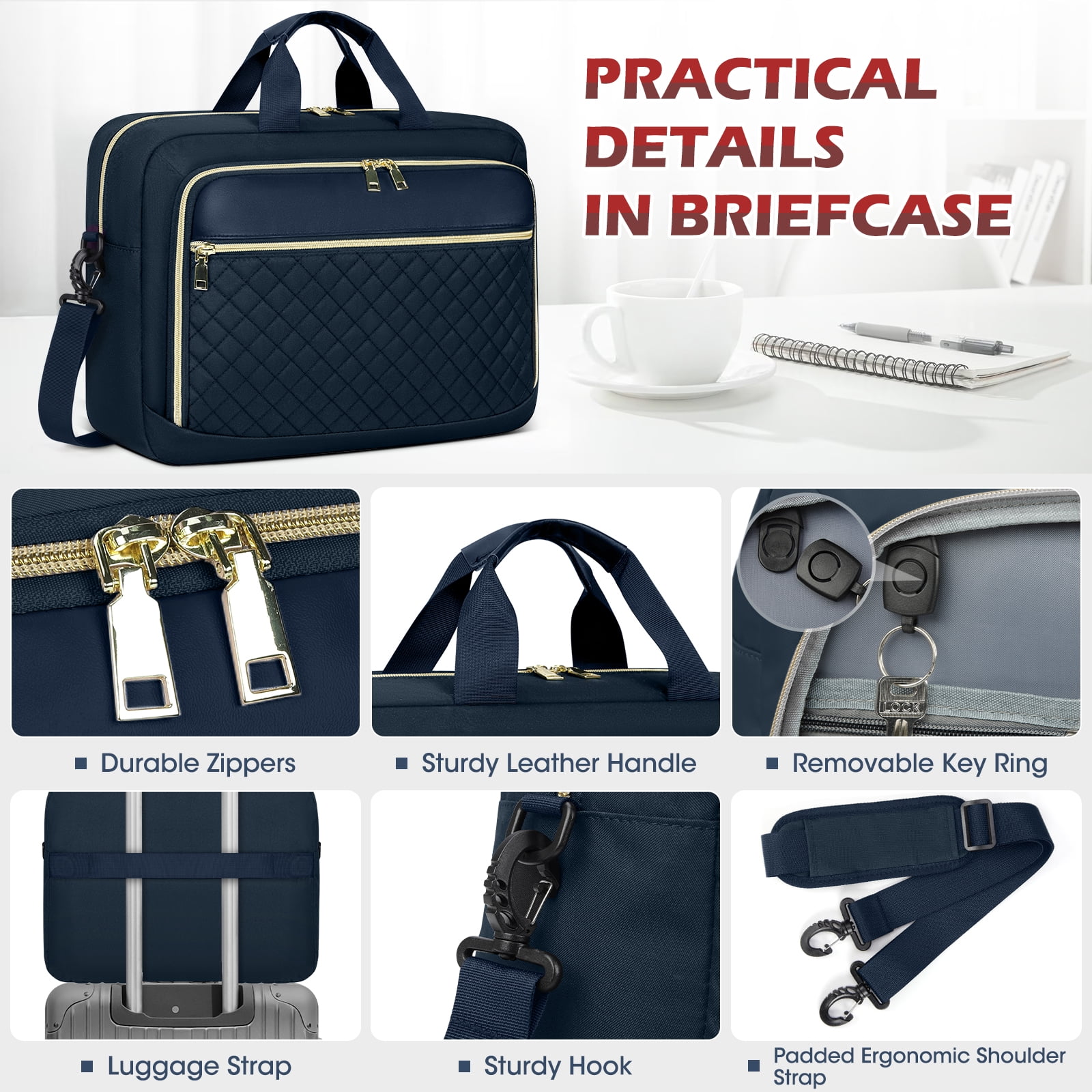 RAINSMORE Laptop Bag 17.3 Inch Laptop Briefcase for Women Men Waterproof Shoulder Messenger Bag Large Computer Bag for Business Office Work College,Dark Blue