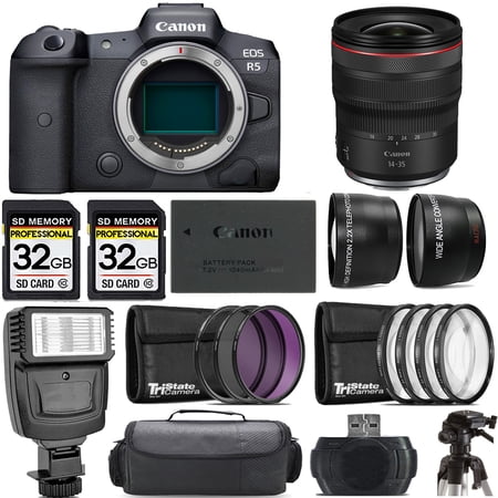Canon EOS R5 Mirrorless Camera + 14-35mm f/4 L IS USM Lens +Flash- Kit