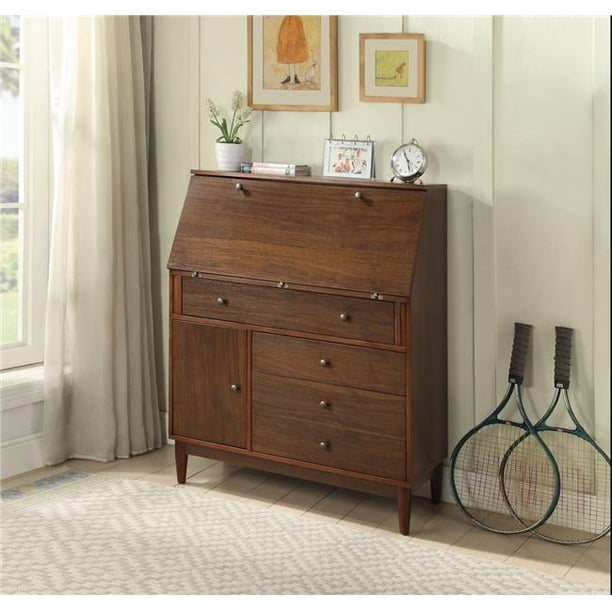 Benzara BM194298 Three Drawers Wooden Office Armoire with Slanted Drop