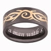 Personalized Planet Black and Gold Stainless Steel Men's Tribal Band