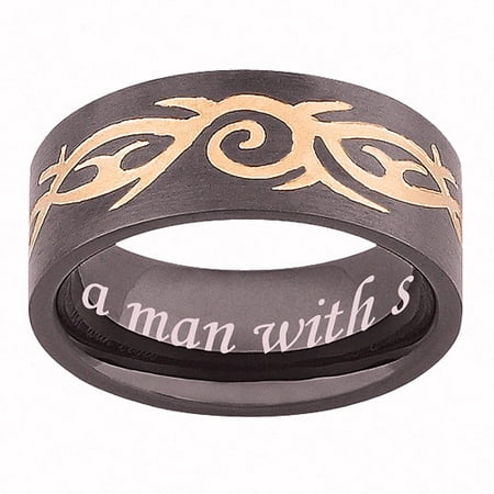 Personalized Planet Black and Gold Stainless Steel Men's Tribal Band