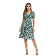 thumbnail image 2 of SWSMCLT Women's Ruched Spring Sundress Summer Floral Dress Short Sleeve Dresses V Neck Midi Holiday Boho Dinner Beach Green Medium, 2 of 4