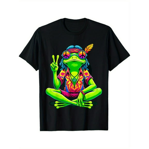 Hippie frog and peace symbol T-shirt