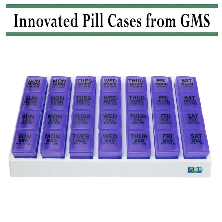 Group Medical Supply 4 Times A Day Weekly Slant Tray Pill Organizer -  Includes 7 Removable Pill Boxes (Blue) 