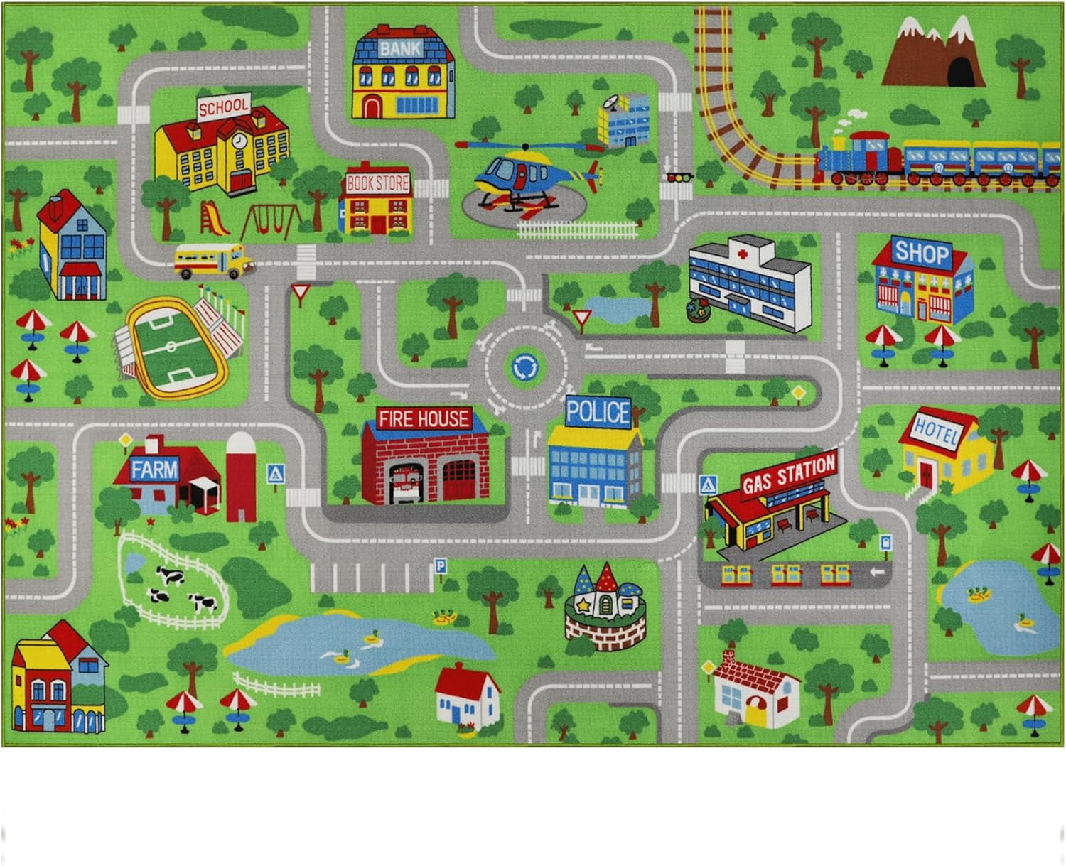ORGOWEL Kids Carpet Playmat Rug 59"x78.7" Traffic Road Kid Play Car Mat Non-Slip Children Educational Game Car Mat Area Rug for Playroom Bedroom,Large Town City Road Map Car Mat for Baby,Green