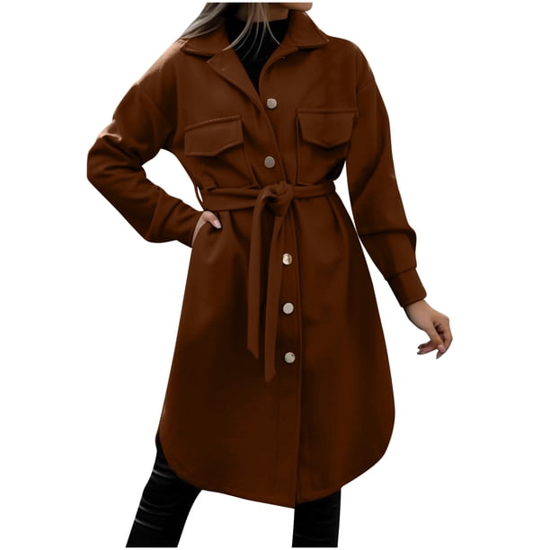 Cárdigan de solapa sólida para mujer, abrigo de manga larga, camisa con cinturón de un solo pecho, ropa de abrigo Pompotops qwe19645