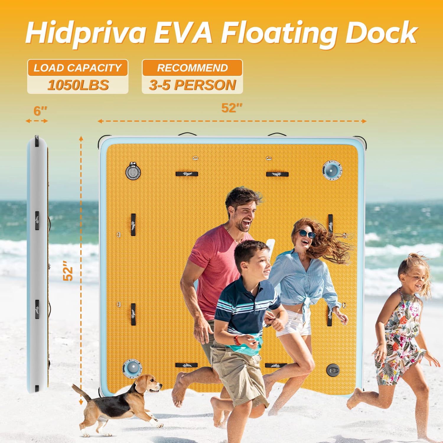 Inflatable Floating Dock | 7x7ft Inflatable Floating Island | Built-in Cup Holders & Action Camera Mounts | 12mm EVA Non-Slip Foam Deck | Inflatable Patio Dock for Lakes, Pools, Boats |