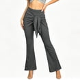 thumbnail image 5 of AKOEE Flared Leggings for Women Tie Front Skirted High Waist Stretchy Bell Bottoms Yoga Workout Casual Pants (M, Dark Gray), 5 of 8