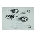 thumbnail image 1 of Soccer Cutting Board, Various Round Soccer Balls in Air Fast Kick Shoot in Kickoff Space Art Sketch, Decorative Tempered Glass Cutting and Serving Board, Small Size, White and Black, by Ambesonne, 1 of 1
