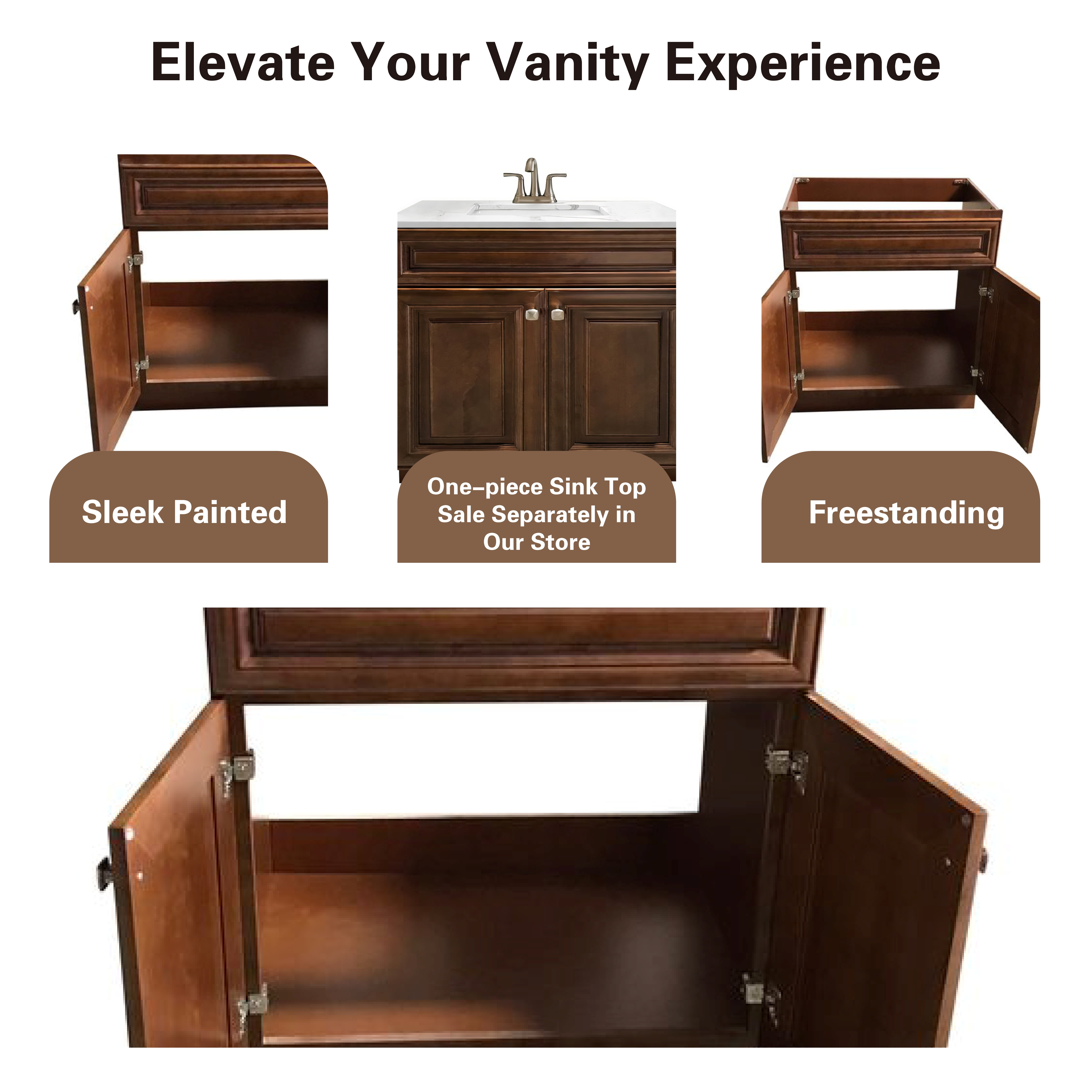 Sink Base Bathroom Vanity Ready-to-Assemble Bathroom Cabinet 24" Width Vanity Base in Maple Walnut