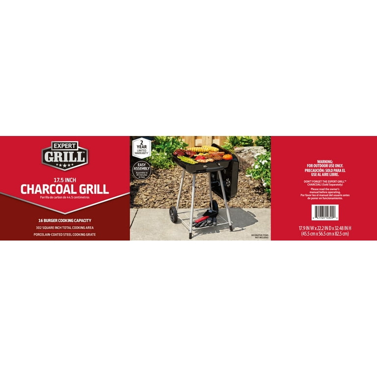Expert Grill 17.5" Square Steel Charcoal Grill with Wheels, Black