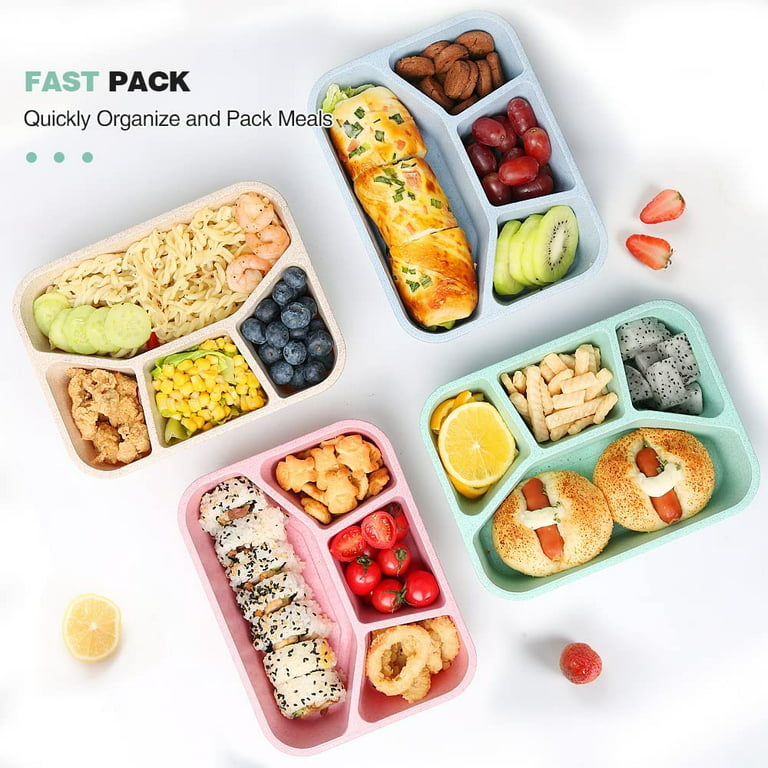 Bento Box Adult Lunch Box - 4 Pack, 5 - Compartment Meal Prep Container for  Kids, Reusable Food Stor…See more Bento Box Adult Lunch Box - 4 Pack, 5 