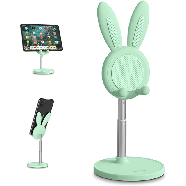 Cell Phone Stand,Angle Height Adjustable Nediea Cell Phone Stand for Desk,Cute Rabbit Phone Holder Stand for Desk, Compatible with All Mobile Phones,iPhone,Samsung,Pixel,iPad,Tablet(4-10in) (Green)