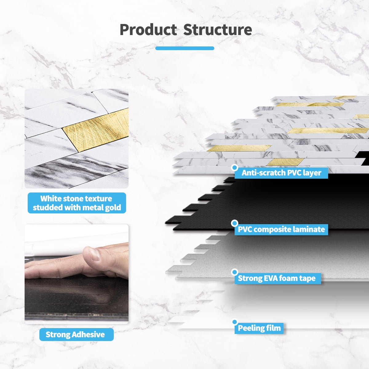 Art3d 10-Sheet 11.8''X13.4'' Peel and Stick Backsplash Marble Tone Tile for Kitchen,Bathroom,RV