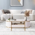 thumbnail image 7 of TROPOW Modern Luxury Oval Coffee Table with Storage,47.24" Fluted Design with Faux Marble Top, Curved Profile & Gold Metal Legs, White Center Table for Living Room, Stylish Sofa Table, 7 of 7
