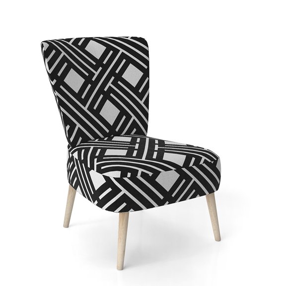 Designart "Monochrome Geometric Pattern II" Upholstered Mid-Century Accent Chair - Arm Chair